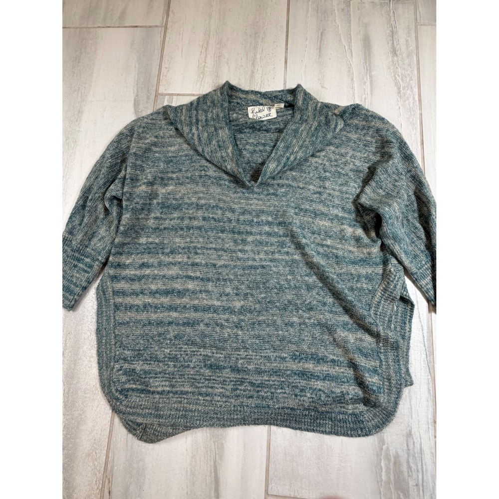 Field Flower Anthropologie Blue Marled Shawl Collar Knit Sweater Large